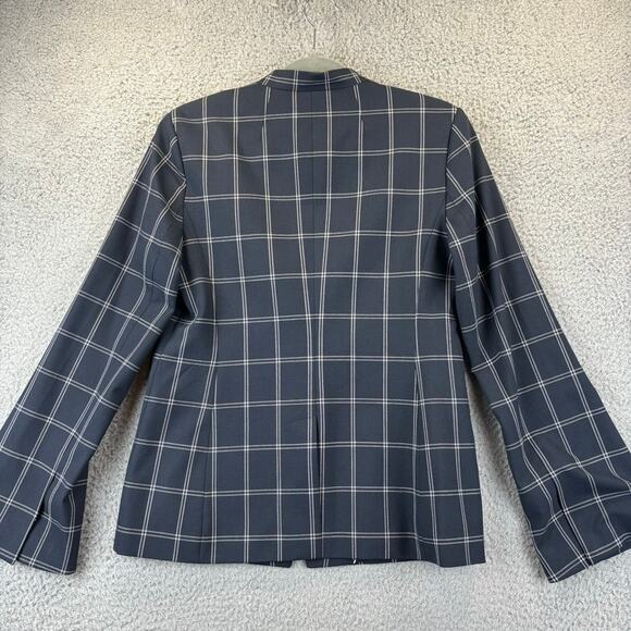 Banana Republic Blazer Womens 2 Navy Academia Preppy Business Plaid Windowpane - Picture 11 of 12
